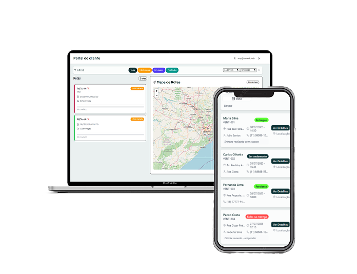 Portal do Cliente exibido em notebook e celular